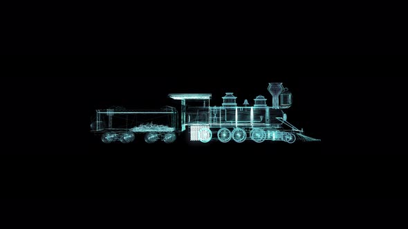 3D Seamless Loop Train Hologram Wireframe