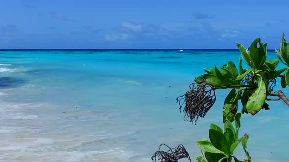 Aerial landscape of tropical bay beach by blue lagoon and sand background