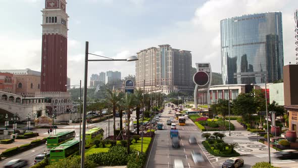 Cotai Macau Street Traffic Cityscape Day Timelapse Pan Up