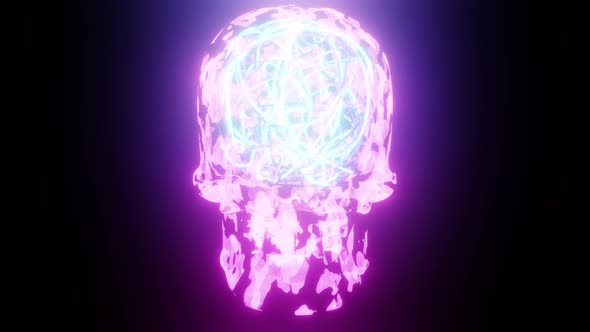 Pink Neon Skull With Blue Brain Bacgrkound Vj Loop 4K