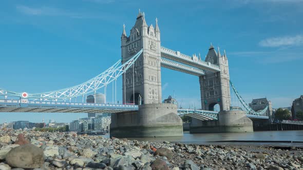 Tower Bridge Thames Riverbank Time Lapse - London, UK