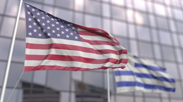 Waving Flags of the United States and Uruguay alt