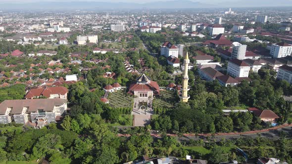 Aerial view of mosque in Yogyakarta, Indonesia.