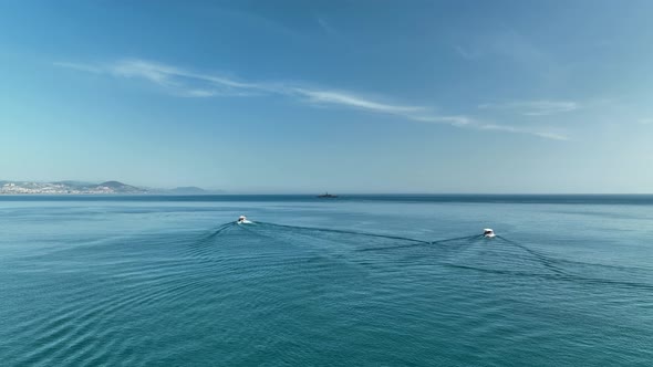 Warship on the sea horizon aerial view 4 K