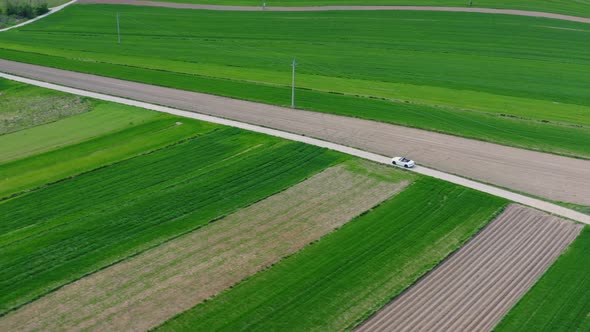 Car Driving Between FIelds