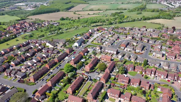 Aerial footage of the town centre of the village of Ossett in Wakefield west Yorkshire