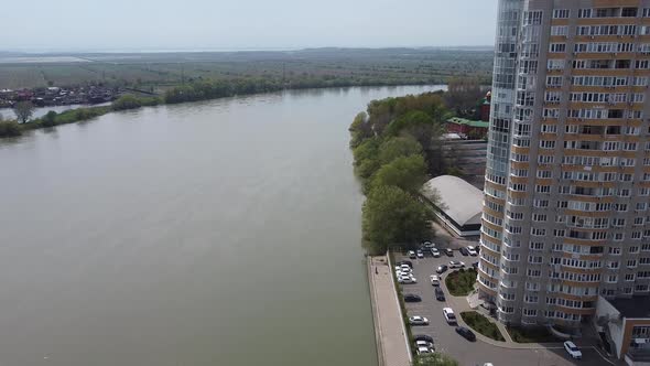 New residential buildings. Krasnodar. The Kuban River.