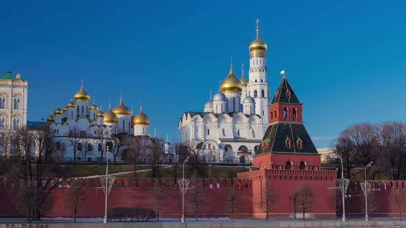 Moscow Kremlin Cathedral Winter Landscape Embankment Timelapse Hyperlapse