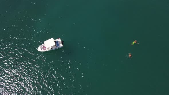 Boat Sea Swimmer Friend Aerial