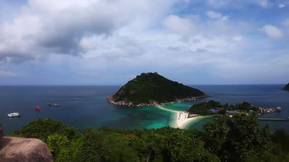 left to right panning shot of Koh Nang Yuan Island in Thailand Asia showing the white sand double be