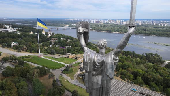 Motherland Monument in Kyiv, Ukraine By Day. Aerial View