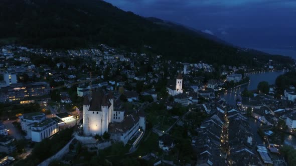 Thun City at Dusk Switzerland Aerial
