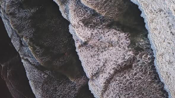 White Waves Rolling Towards Seashore Of Olon Beach In Ecuador. - Aerial Topdown Shot