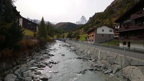 View of the Matterhorn from the village of Zermatt, Swiss Alps