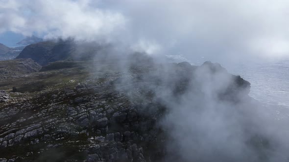 Beautiful Cinematic Aerial Drone Shot of Misty Table Mountain in Cape Town South Africa