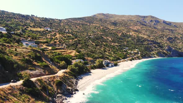 Aero. View From Above. Beautiful Summer Seascape. Rocky Beaches of Evia Island, Greece.