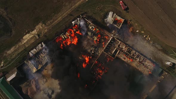 Fire in monastery, friary, 12.04.20, Ukraine, Lypki, Rivne region. Firefighters at work.