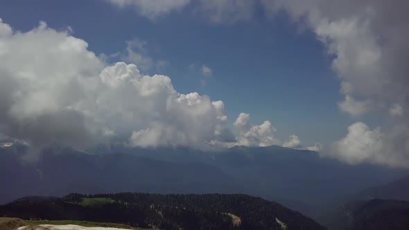 Panorama of Beautiful Mountain Valley From the Top of Roza Khutor Mountains