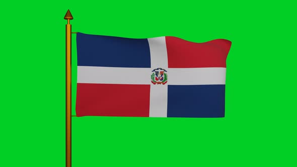 National flag of Dominican Republic waving with flagpole on chroma key, Dominican flag textile