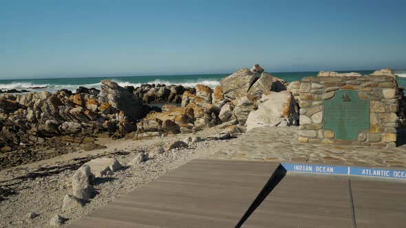 Landmark in L'Agulhas showing Africa's most southern point where the Indian- & Atlantic ocean meet,