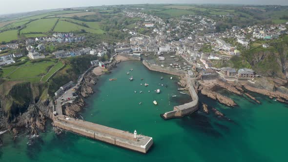 Aerial view of Charletown Harbour, St Austell clay mines, Charlestown.