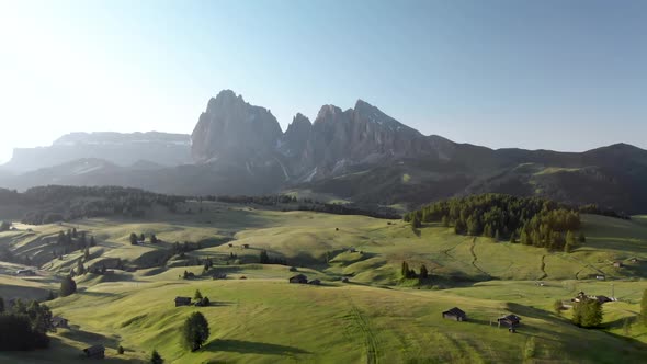 Flying High Above Alpe di Suisi Blooming Fields in Dolomites Italy