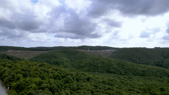 Drone flight over the north Istanbul forest. Cloudy sky and green nature