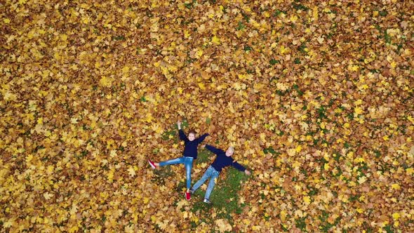 Top View Happy Children Having Fun In Autumn Park.