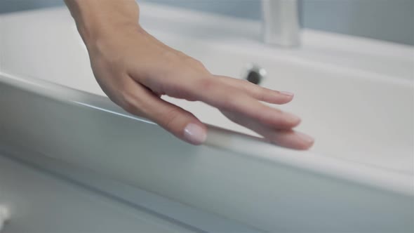 Close Up of Female Hands Cleaning Bathroom Sink Hand New Furniture