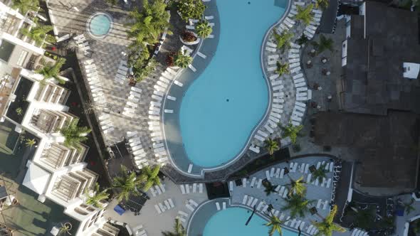 Aerial view of a luxury resort in Yaiza, Lanzarote, Canary Islands, Spain.