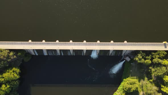 A stationary top-view shot of the San Roque dam built on the Primero river in Córdoba City of Argent