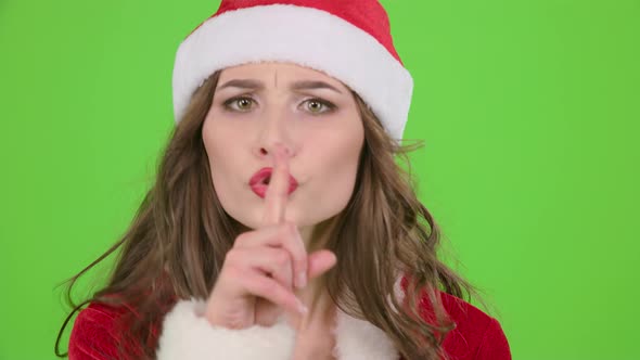 Snow Maiden Points Her Finger a Little More Quietly. Green Screen. Close Up. Slow Motion