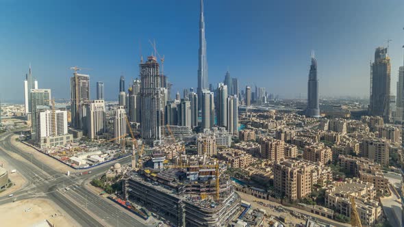 Beautiful Luxury Dubai Downtown Aerial Top View During All Day Timelapse Dubai United Arab Emirates