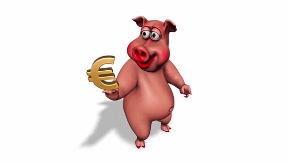 Fun 3D Pig Show Euro  Looped on White