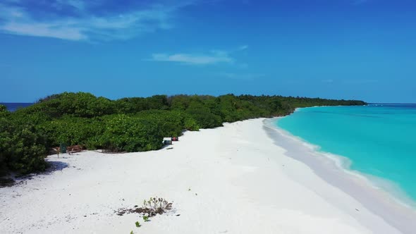 Aerial above panorama of beautiful bay beach journey by transparent ocean and white sandy background