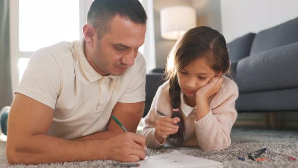 Father Daughter Communicate Having Fun Painting Together