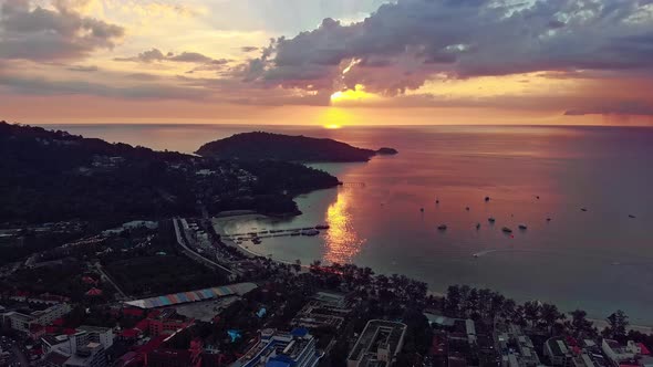 Aerial View of Phatong City and Ocean at Phuket