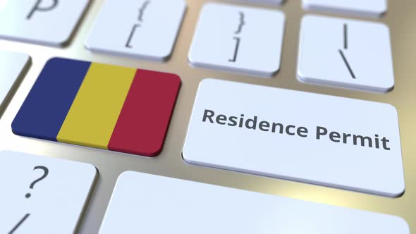 Residence Permit Text and Flag of Romania on the Buttons