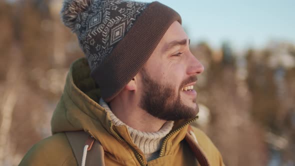 Close-Up Of Male Tourist In Winter