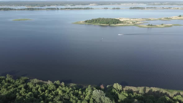 Dnipro River. Aerial View. Ukraine. Slow Motion