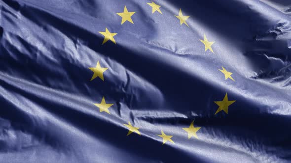 European Union textile flag waving on the wind. 10 seconds loop.