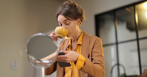 Businesswoman in a Hurry to Work in the Morning