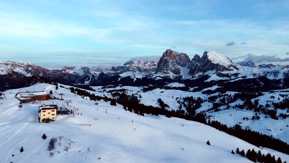 Winter scenery in the Italian Dolomites during sunset