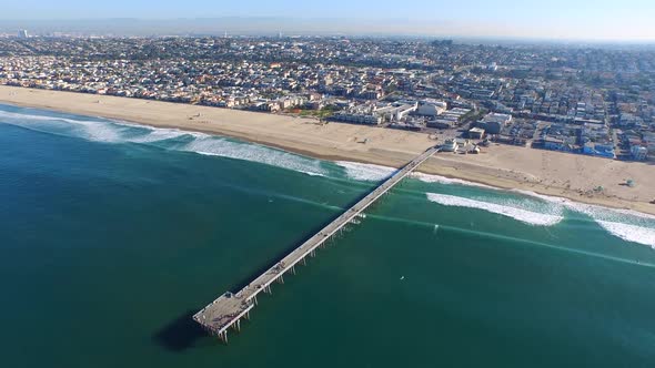 Aerial shot of of the beach and ocean.