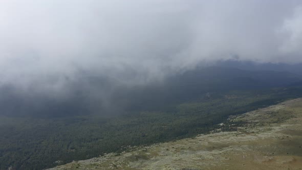 Aerial Views of Ural Mountains in Cloud, the Southern Urals