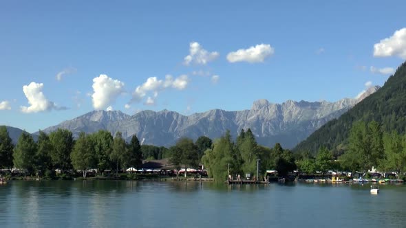 View of Steinernes Meer from a boat on  the Zeller See, Austria