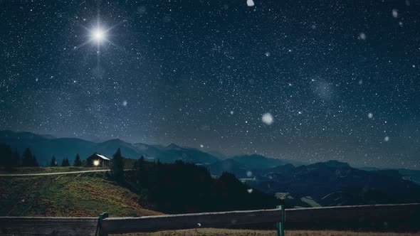 The star shines over the manger of christmas of Jesus Christ.