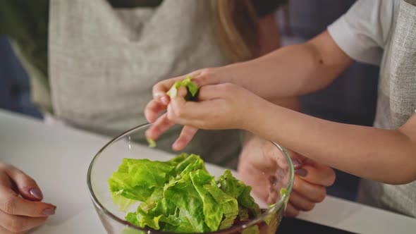 Daughter in Kitchen Prepares Food with Mother