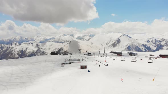 Fly Over Skiers On Slopes In Gudauri Resort, Georgia