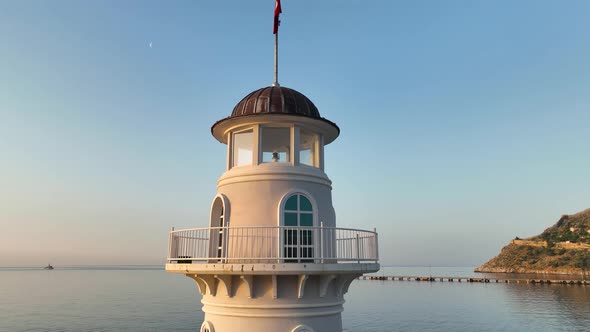 Lighthouse in Sunrıse moment aerial view Turkey Alanya 4 K